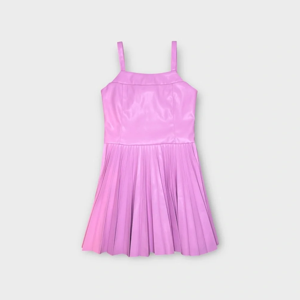 Truce Pink Faux Leather Pleated Tank Dress